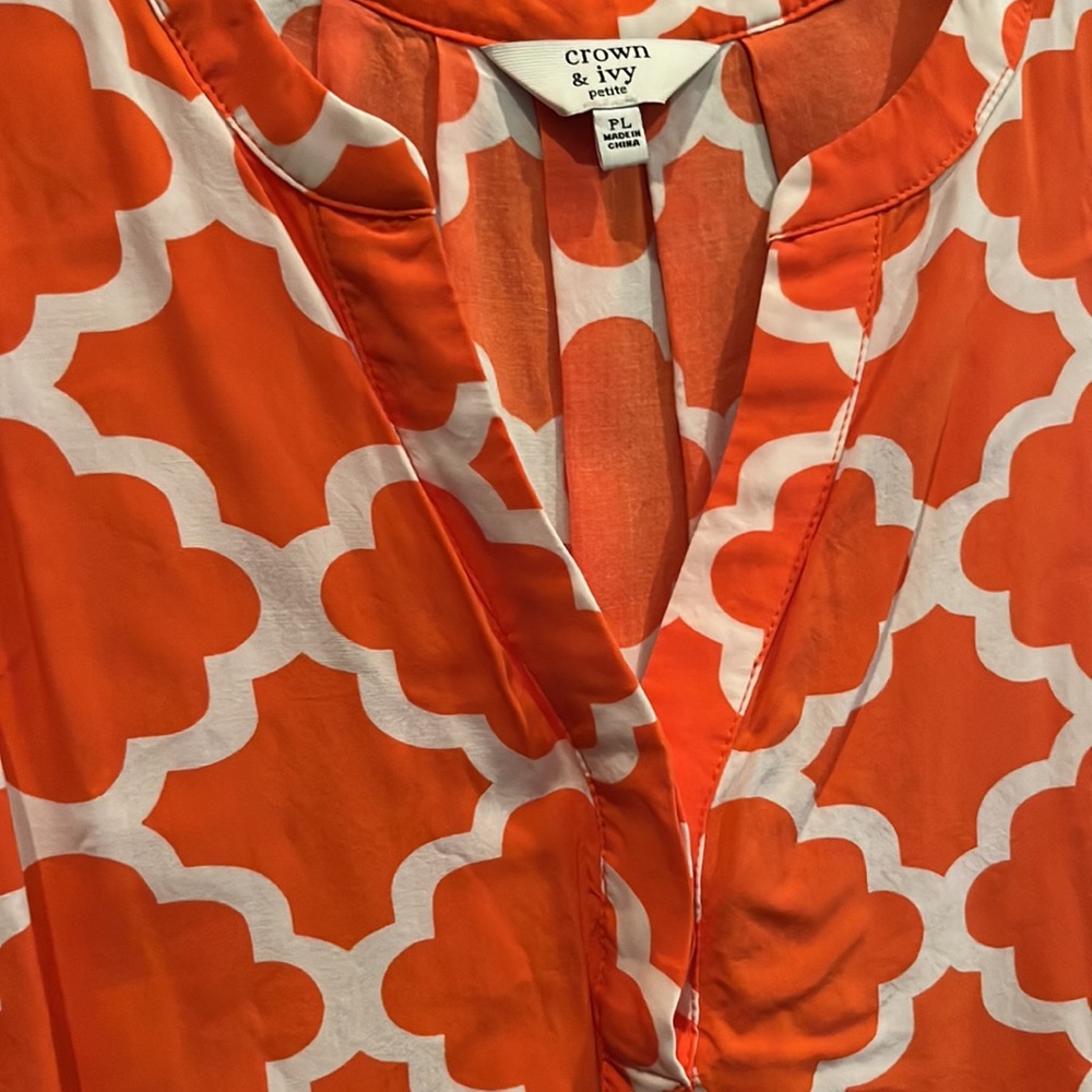 NWOT LP orange and white sleeveless blouse - Picture 2 of 8